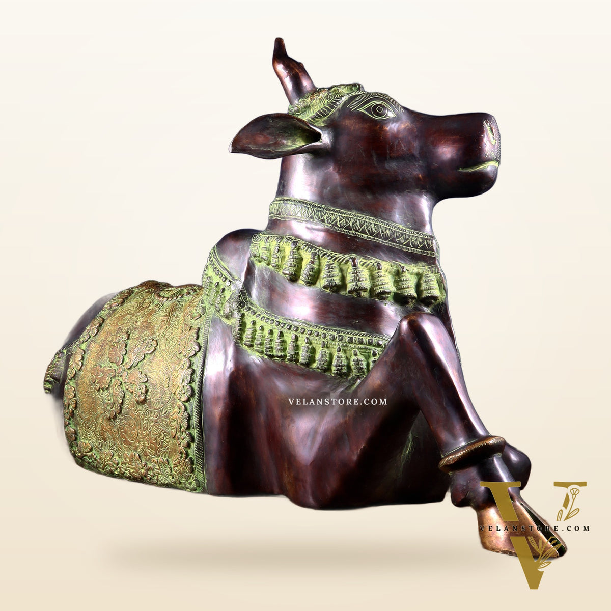 Brass Antique Large Nandi Sculpture | BudhShiv 33" copper and green