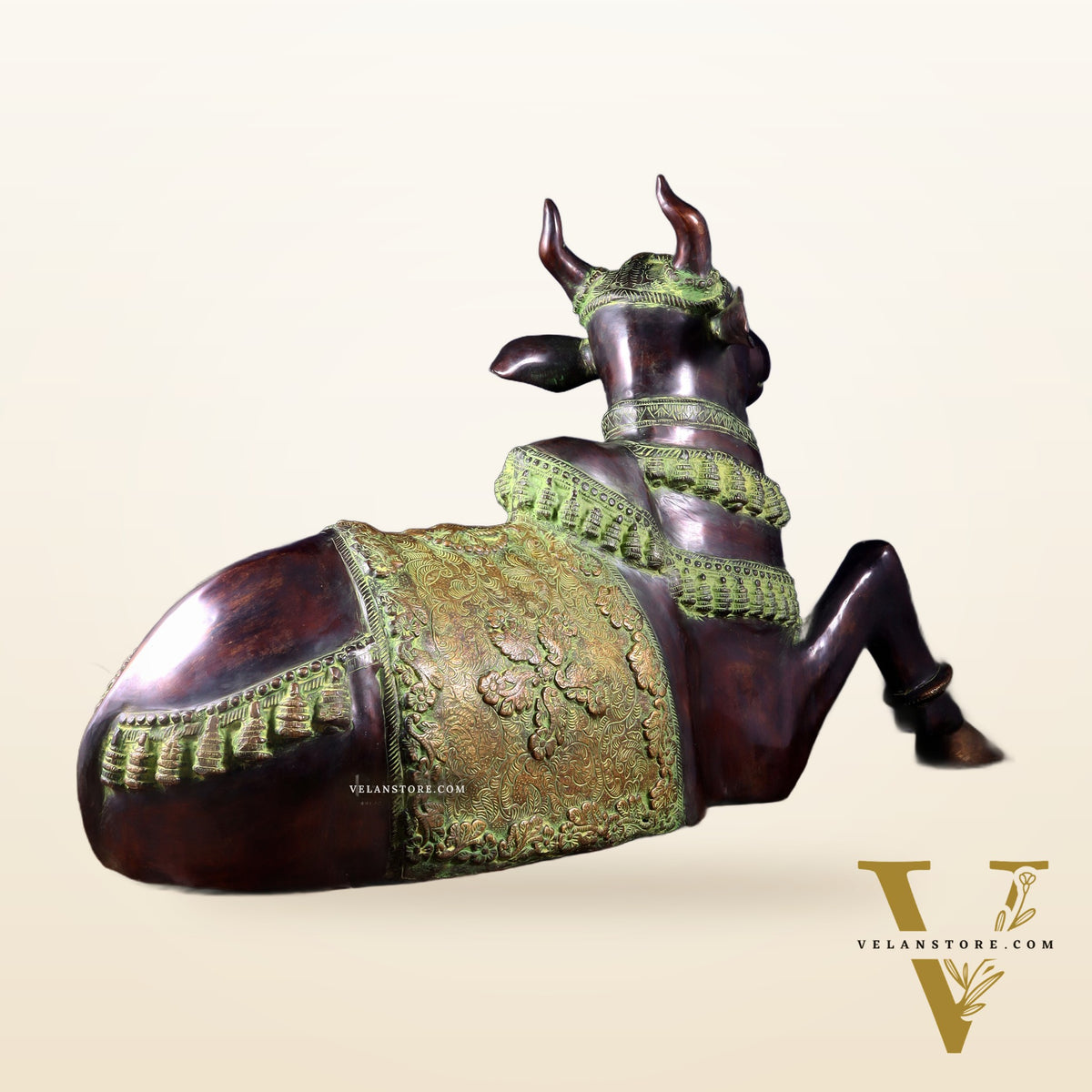 Brass Antique Large Nandi Sculpture | BudhShiv 33" copper and green