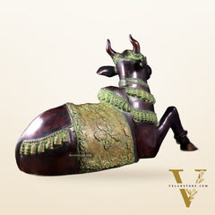 Brass Antique Large Nandi Sculpture | BudhShiv 33" copper and green