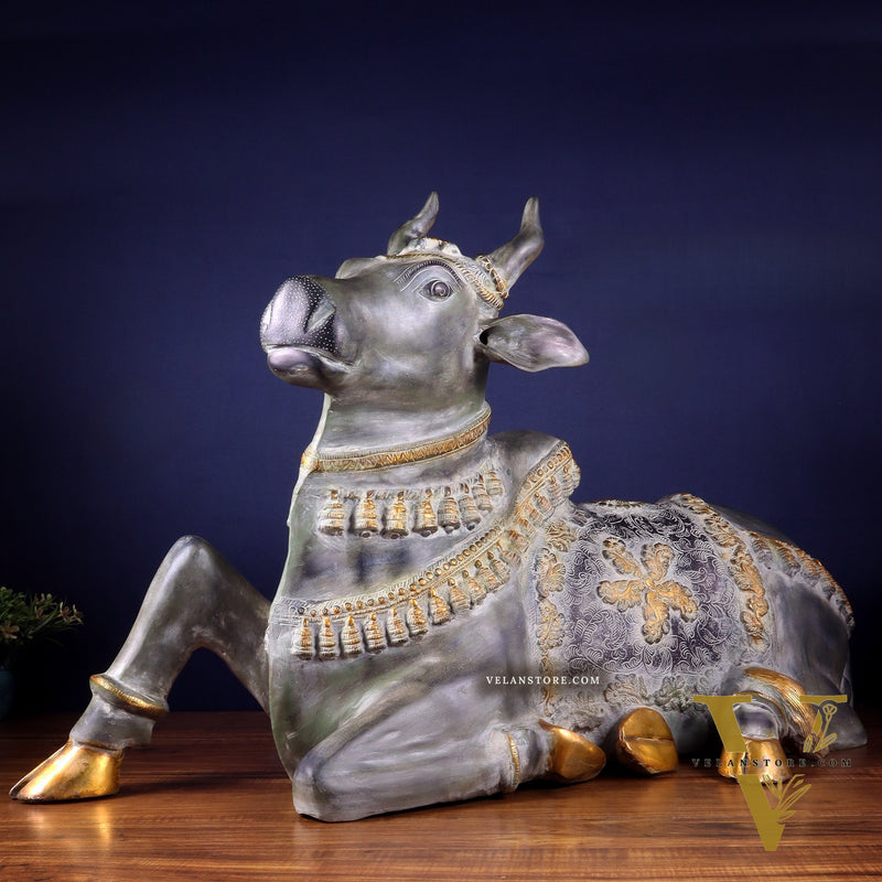 Brass Antique Large Nandi Sculpture | BudhShiv 33"