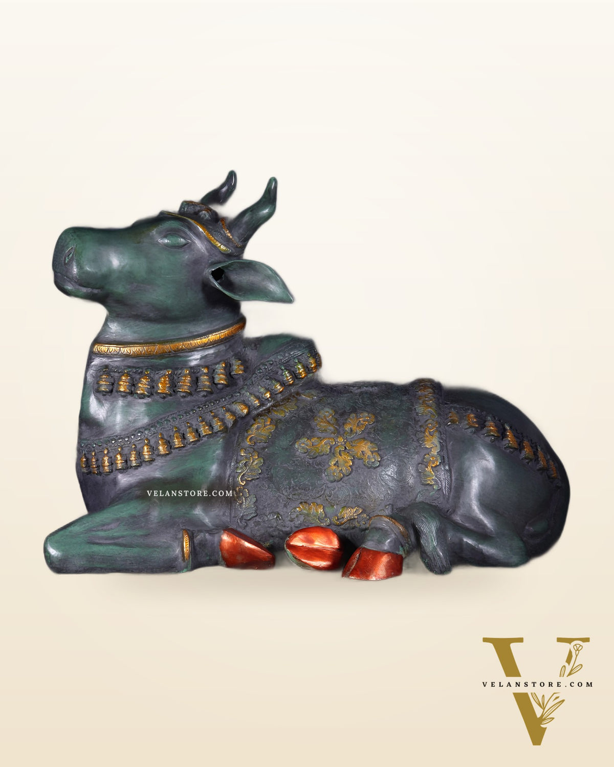 Brass Antique Large Nandi Sculpture | Pichwai Patina 34"