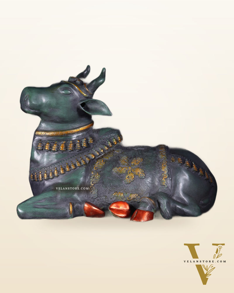 Brass Antique Large Nandi Sculpture | Pichwai Patina 34"
