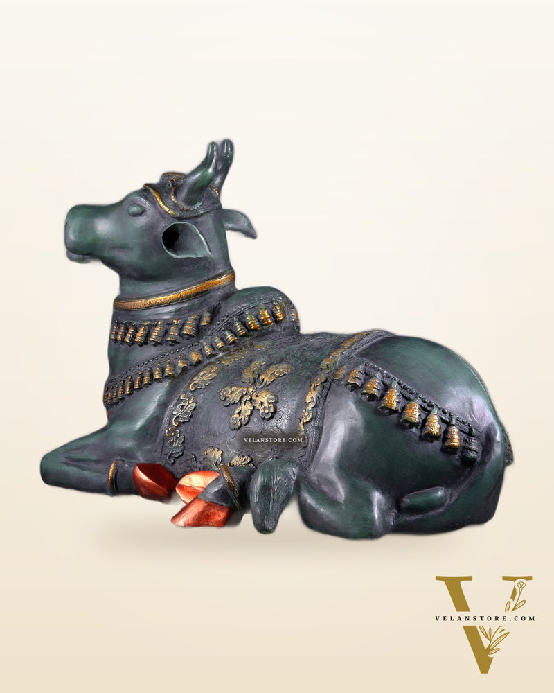 Brass Antique Large Nandi Sculpture | Pichwai Patina 34"