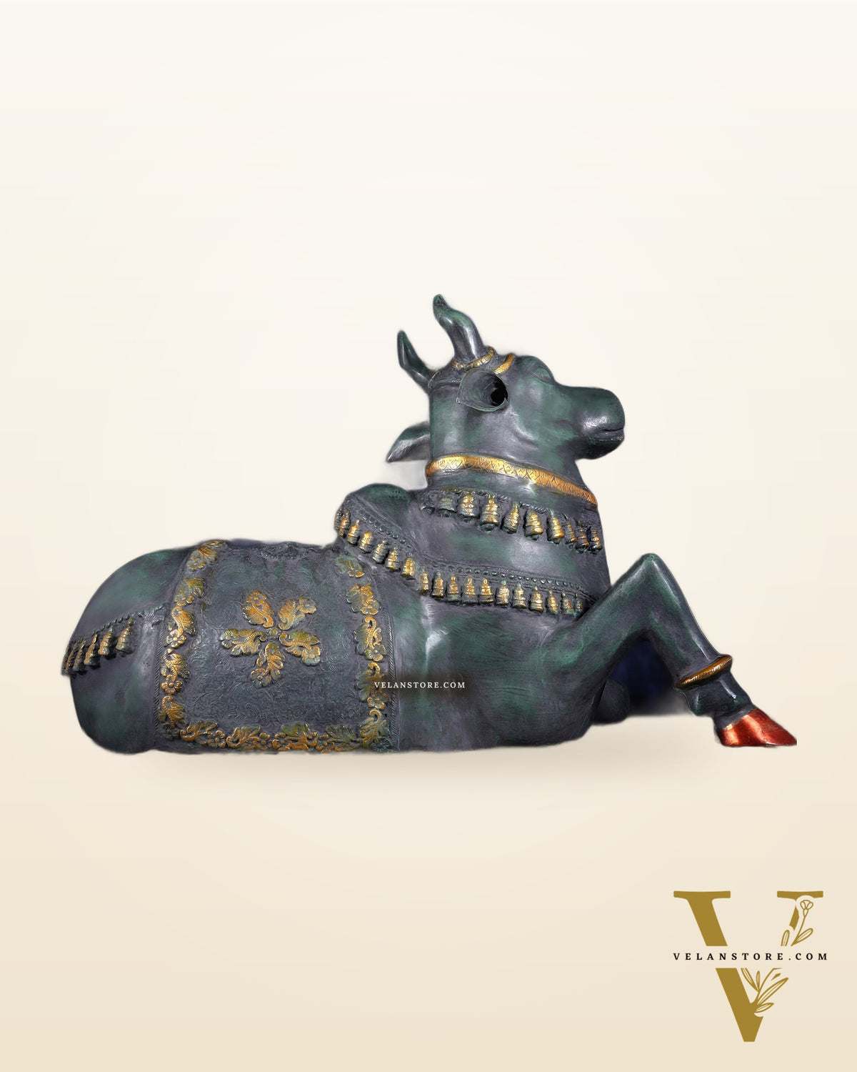 Brass Antique Large Nandi Sculpture | Pichwai Patina 34"