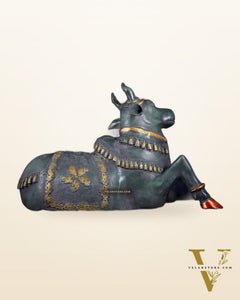 Brass Antique Large Nandi Sculpture | Pichwai Patina 34"