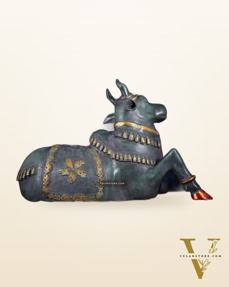 Brass Antique Large Nandi Sculpture | Pichwai Patina 34"