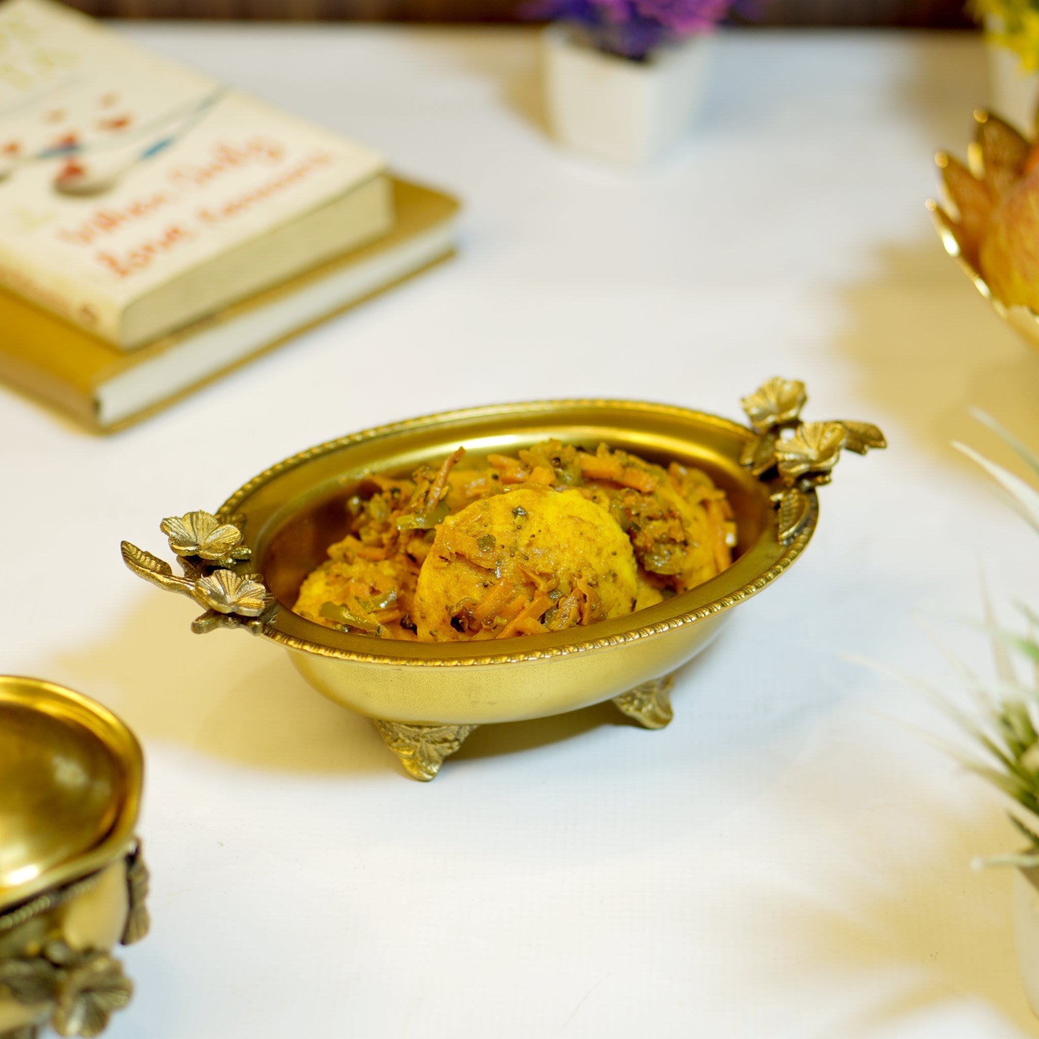 Brass Antique Snack Bowl with Flower Design
