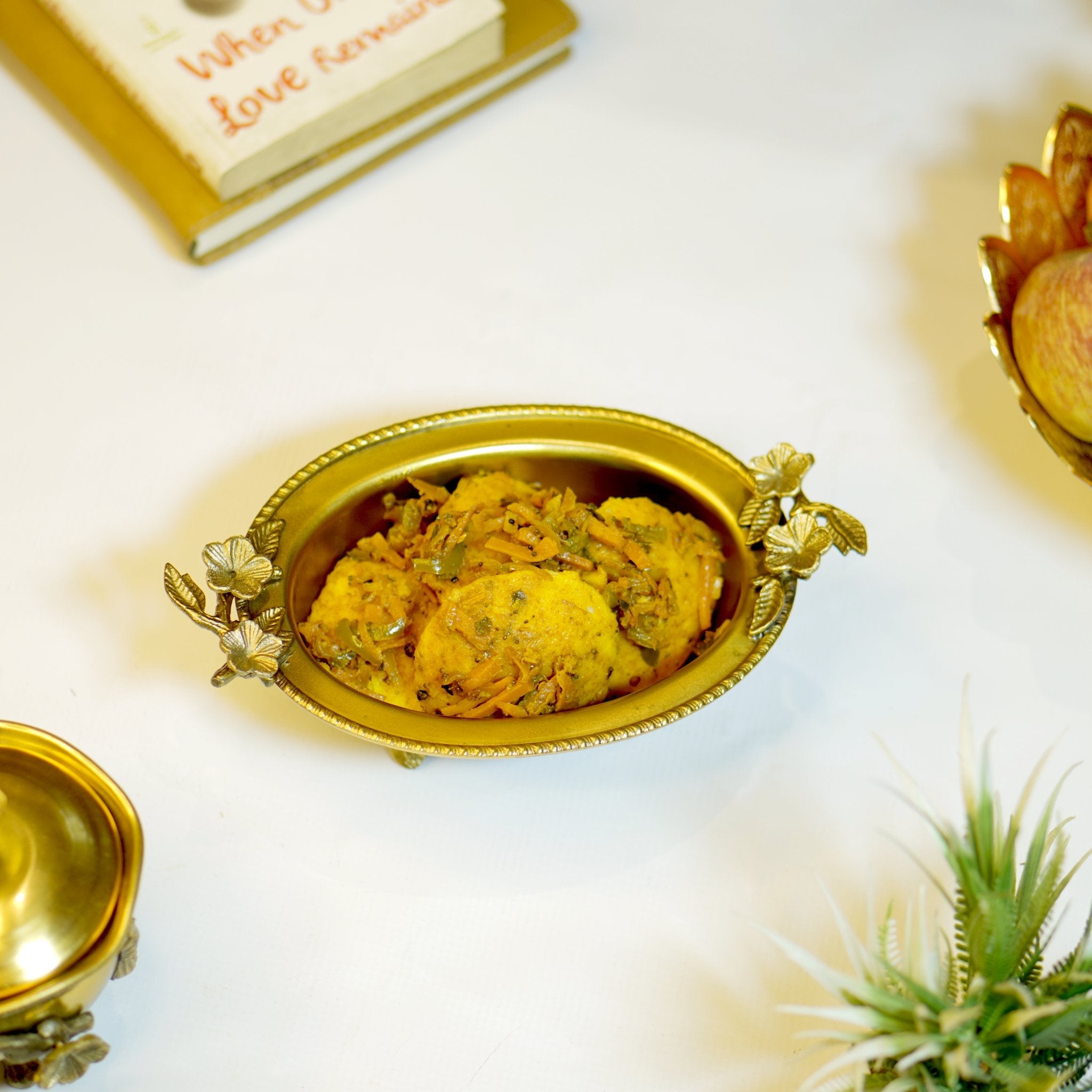 Brass Antique Snack Bowl with Flower Design