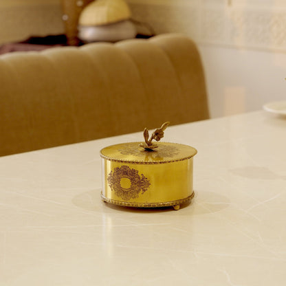 Brass Antique Storage Box with Flower Handle