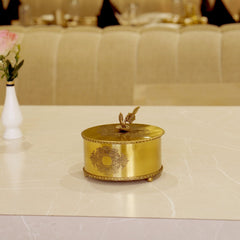 Brass Antique Storage Box with Flower Handle