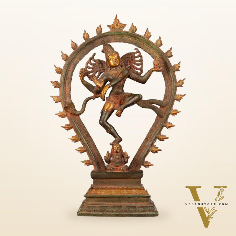 Brass Antique Tone Nataraja Statue - Unique 18" Tall