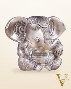 Brass Appu Ganesha Superfine Statue Big ears 6" silver plated