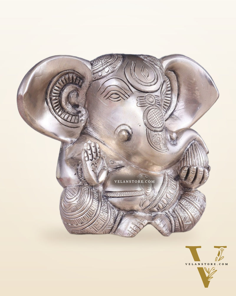 Brass Appu Ganesha Superfine Statue Big ears 6" silver plated