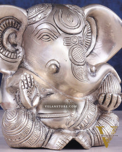 Brass Appu Ganesha Superfine Statue Big ears 6" silver plated