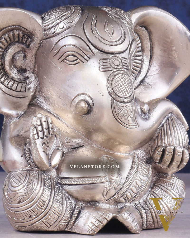 Brass Appu Ganesha Superfine Statue Big ears 6" silver plated