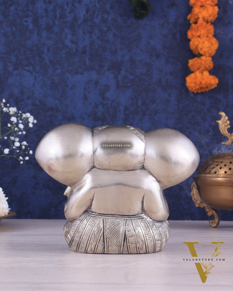 Brass Appu Ganesha Superfine Statue Big ears 6" silver plated