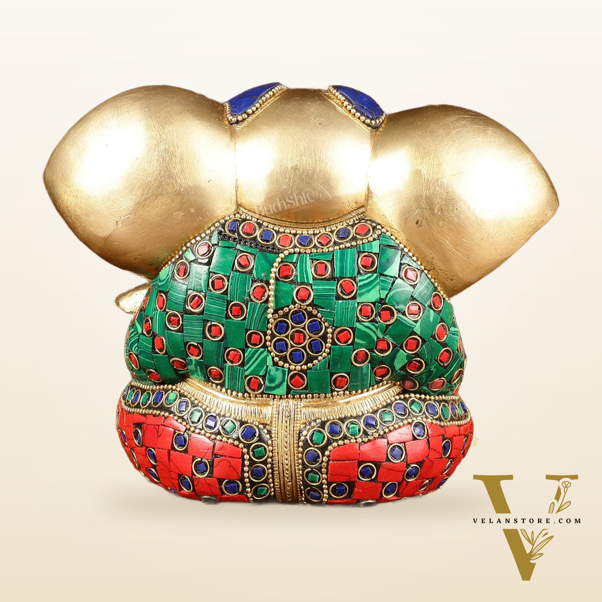 Brass Appu Ganesha Superfine Statue Big ears 6" with multicolour work