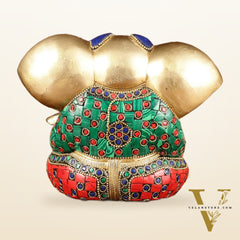 Brass Appu Ganesha Superfine Statue Big ears 6" with multicolour work