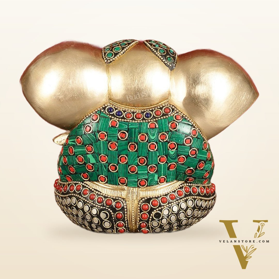 Brass Appu Ganesha Superfine Statue Big ears 6" with multicolour work