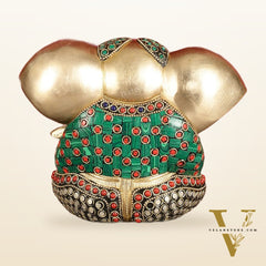 Brass Appu Ganesha Superfine Statue Big ears 6" with multicolour work