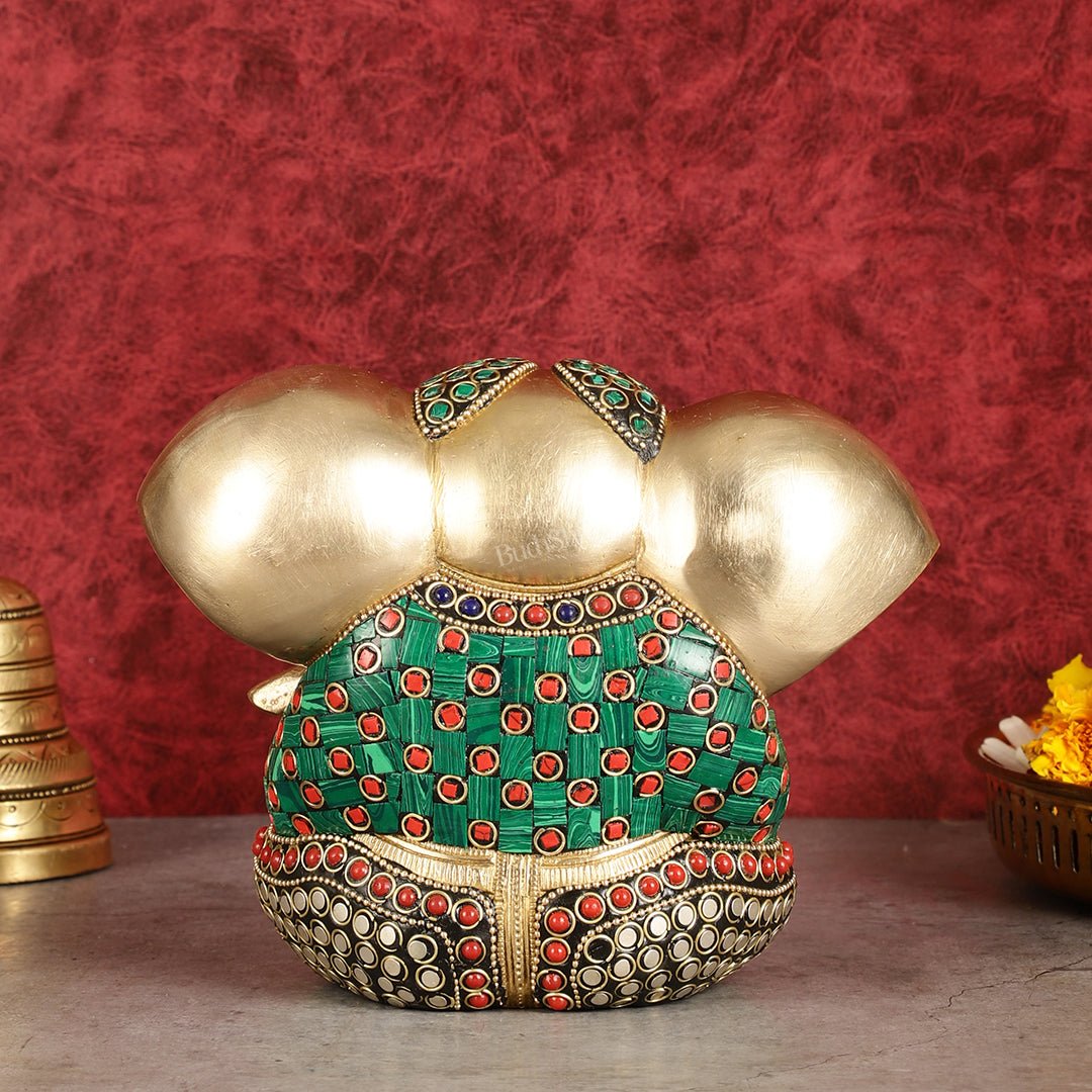 Brass Appu Ganesha Superfine Statue Big ears 6" with multicolour work