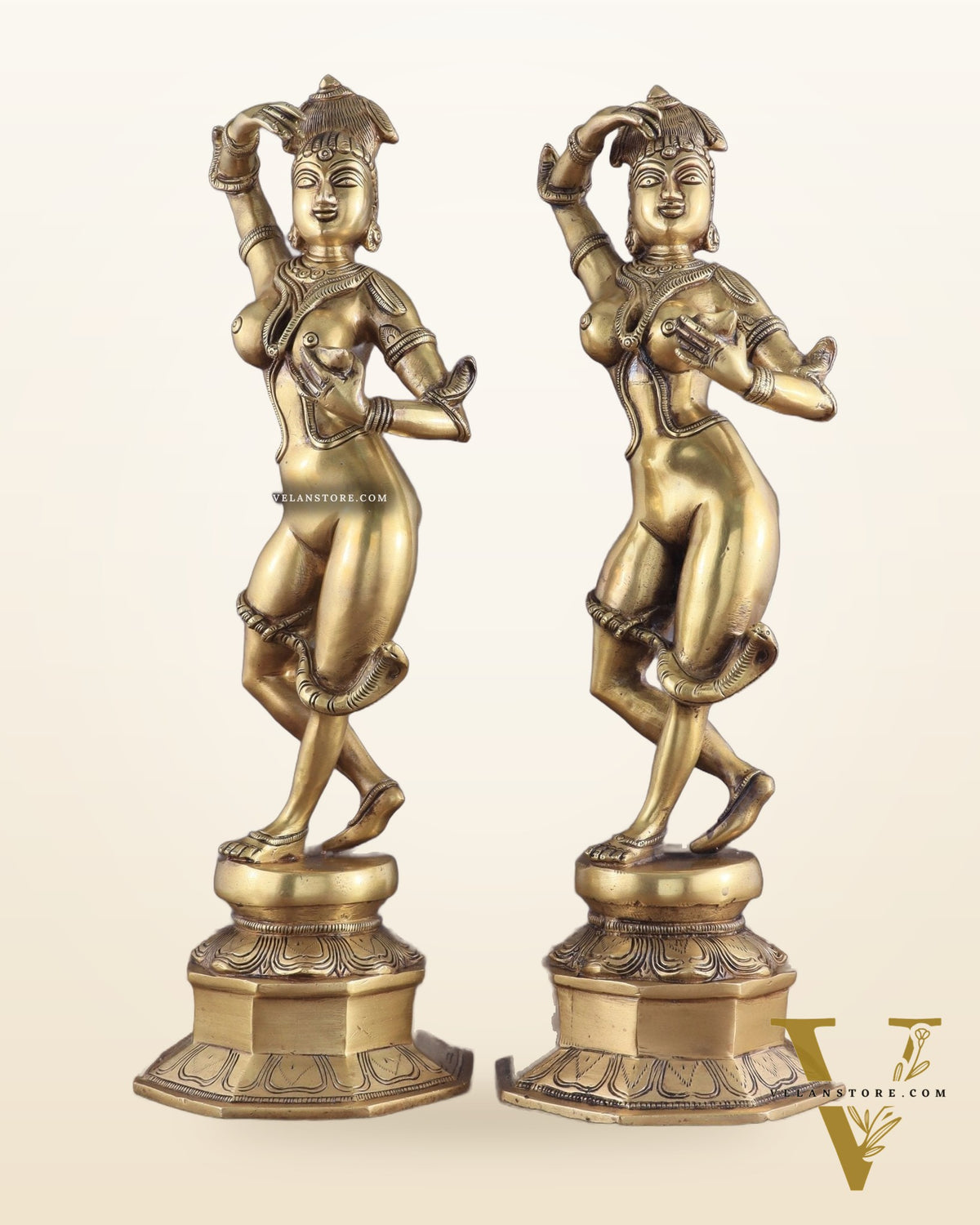 Brass Apsara Unique Sculpture – A Testament of Fertility (Pair) 16"