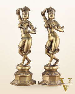 Brass Apsara Unique Sculpture – A Testament of Fertility (Pair) 16"