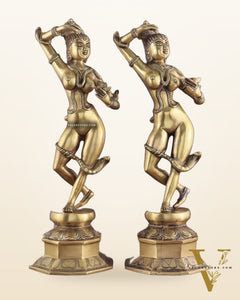 Brass Apsara Unique Sculpture – A Testament of Fertility (Pair) 16"