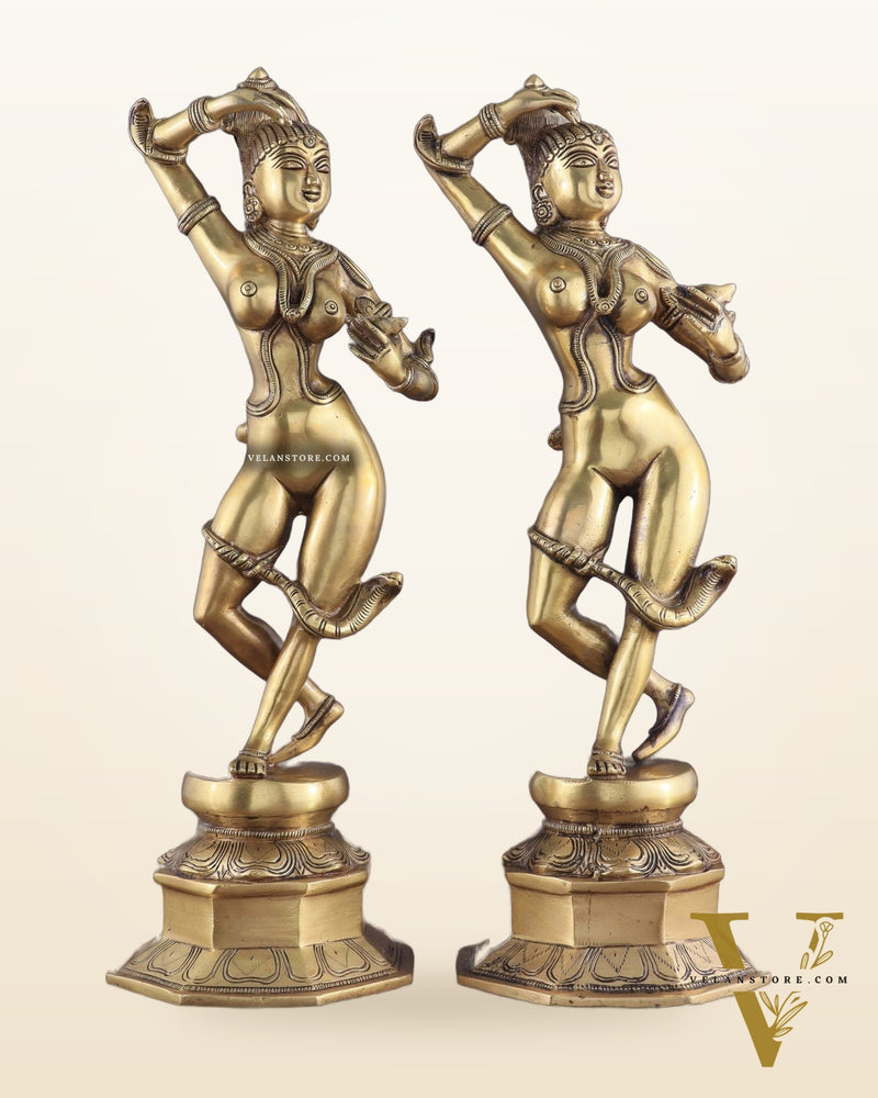 Brass Apsara Unique Sculpture – A Testament of Fertility (Pair) 16"