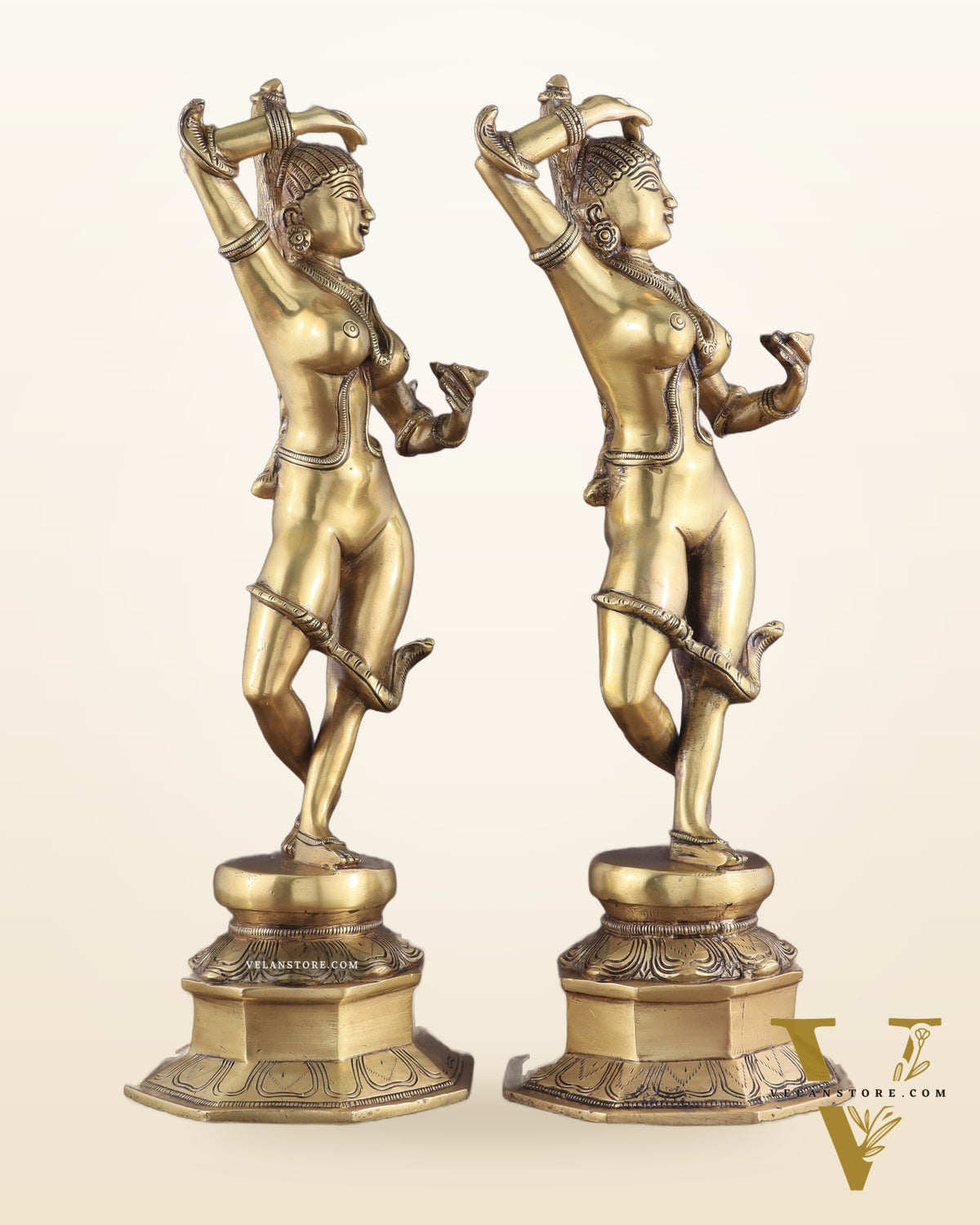 Brass Apsara Unique Sculpture – A Testament of Fertility (Pair) 16"