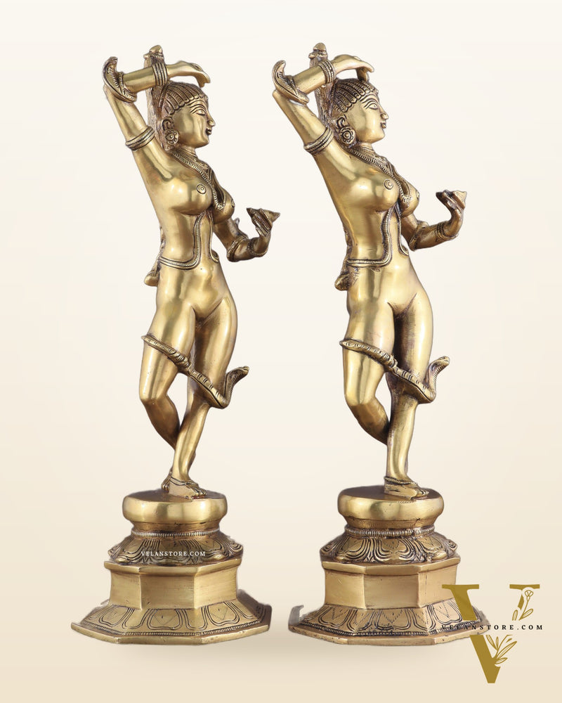 Brass Apsara Unique Sculpture – A Testament of Fertility (Pair) 16"