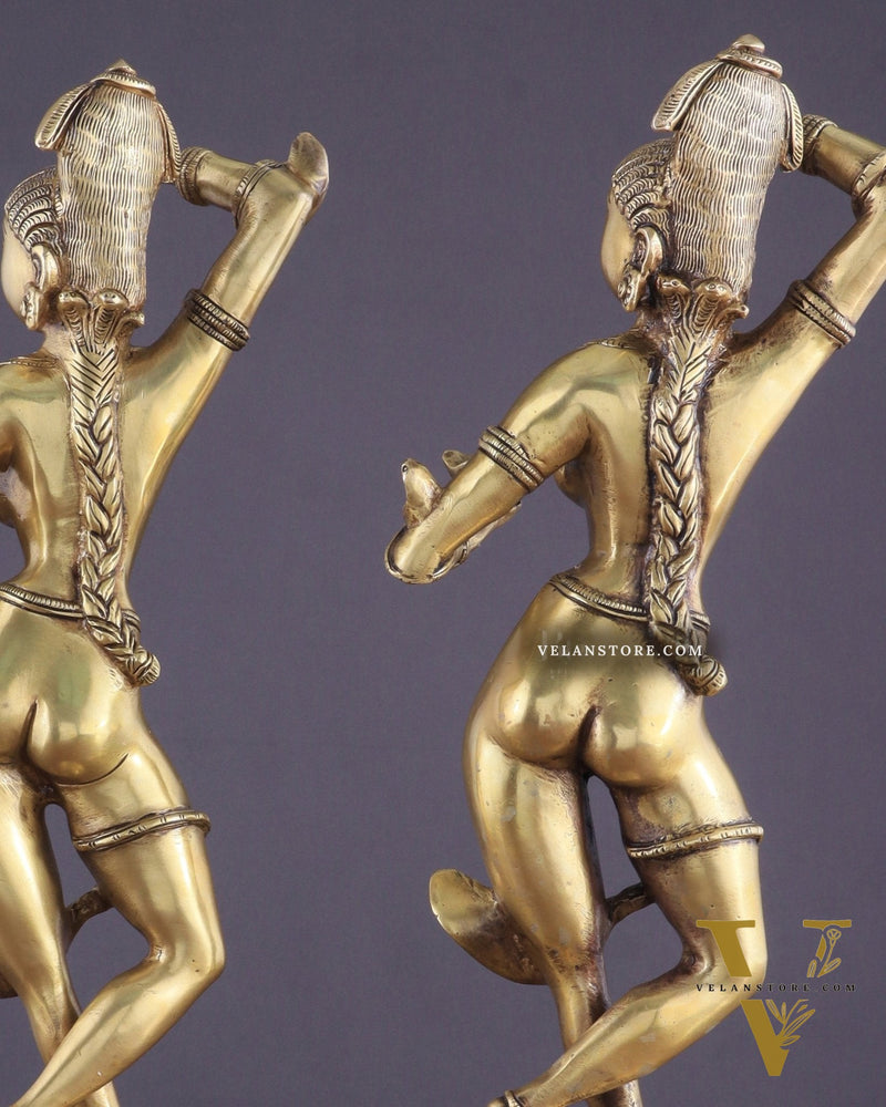 Brass Apsara Unique Sculpture – A Testament of Fertility (Pair) 16"