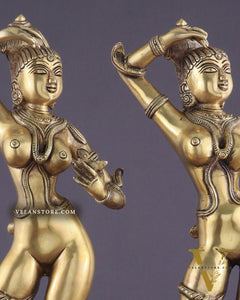 Brass Apsara Unique Sculpture – A Testament of Fertility (Pair) 16"