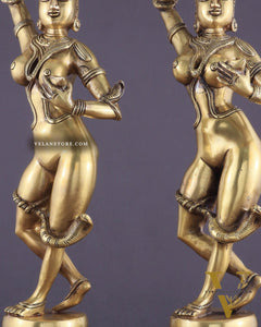 Brass Apsara Unique Sculpture – A Testament of Fertility (Pair) 16"
