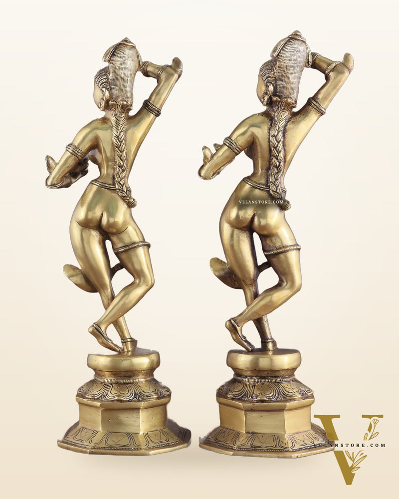 Brass Apsara Unique Sculpture – A Testament of Fertility (Pair) 16"