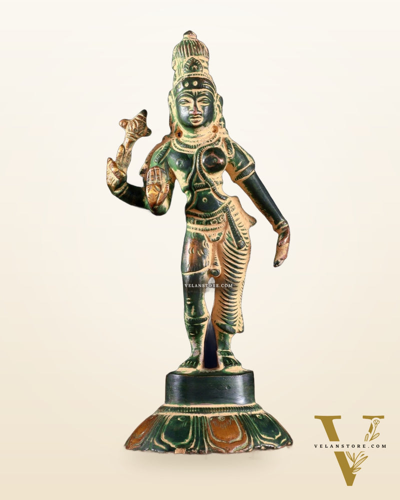 Brass Ardhanarishwara Idol – 6” | Green Sand tone