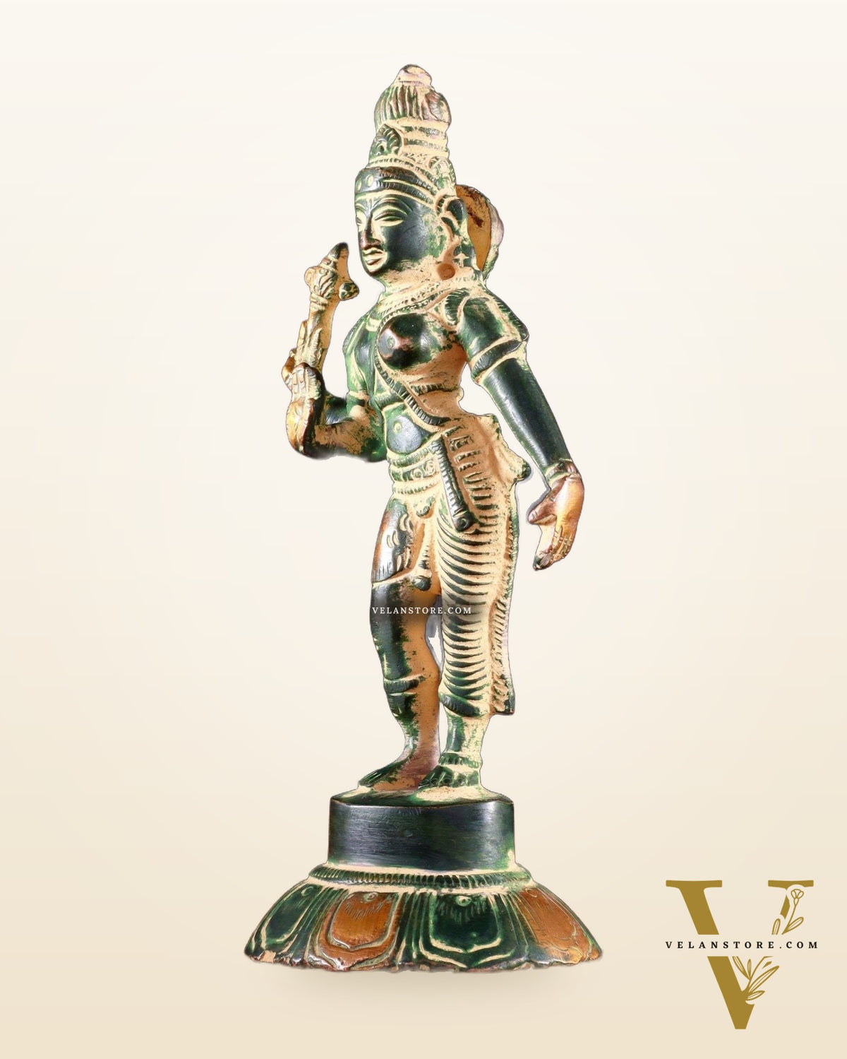 Brass Ardhanarishwara Idol – 6” | Green Sand tone