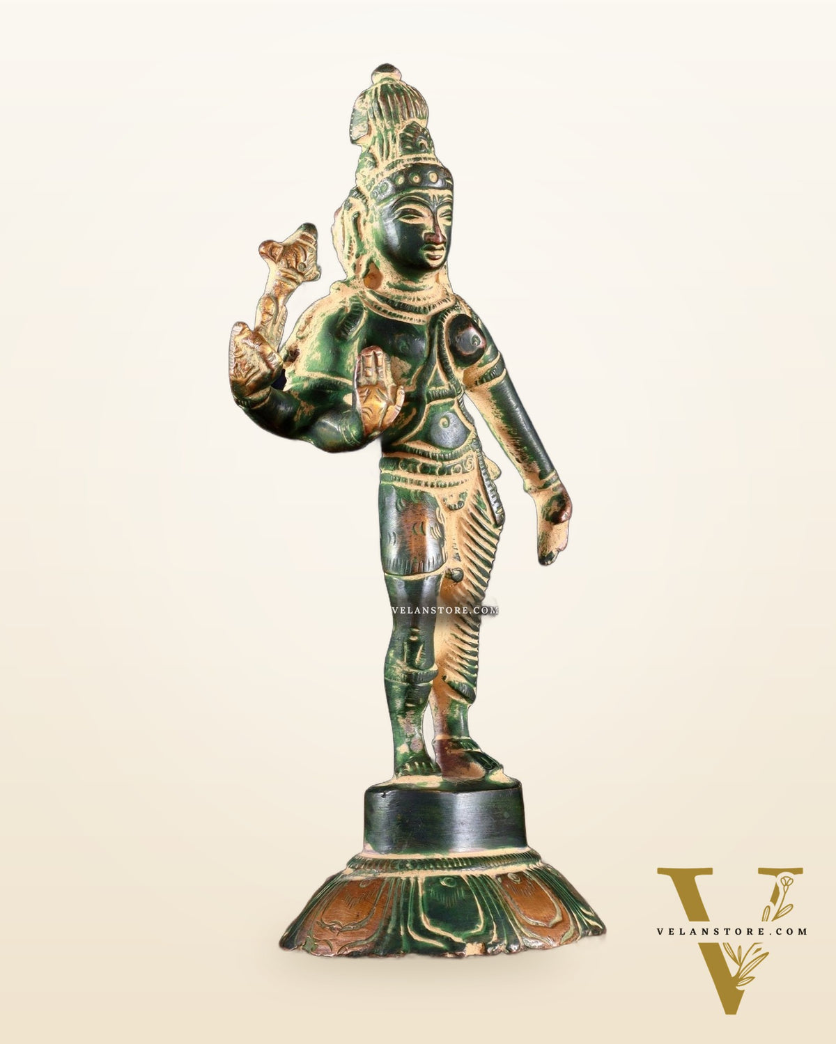 Brass Ardhanarishwara Idol – 6” | Green Sand tone