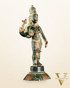 Brass Ardhanarishwara Idol – 6” | Green Sand tone