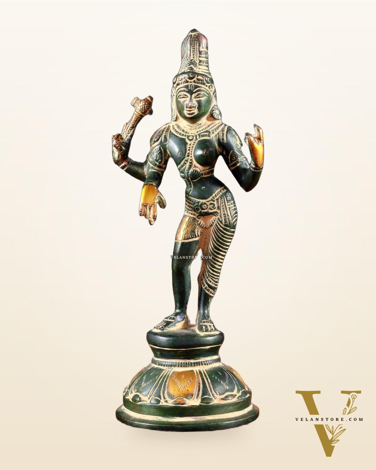 Brass Ardhanarishwara Idol – 8.5” | Green Sand tone
