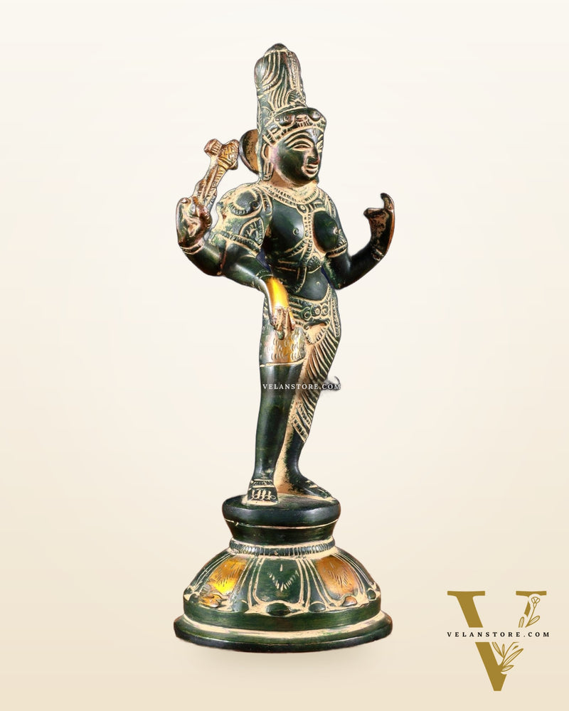 Brass Ardhanarishwara Idol – 8.5” | Green Sand tone