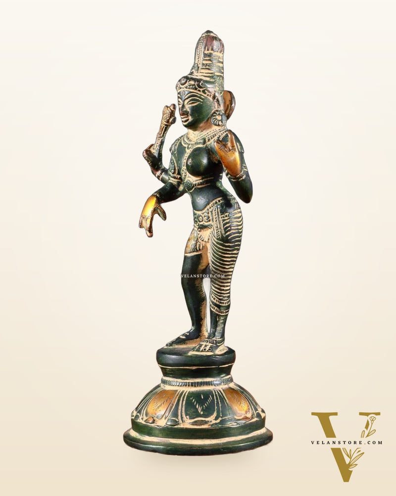 Brass Ardhanarishwara Idol – 8.5” | Green Sand tone