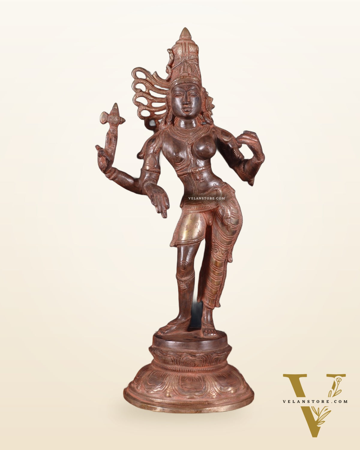 Brass Ardhanarishwara Sculpture – 16.5 inch sand patina finish