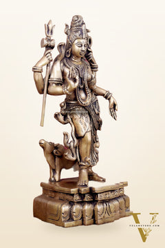 Brass Ardhanarishwara Statue - 19 Inch antique tone
