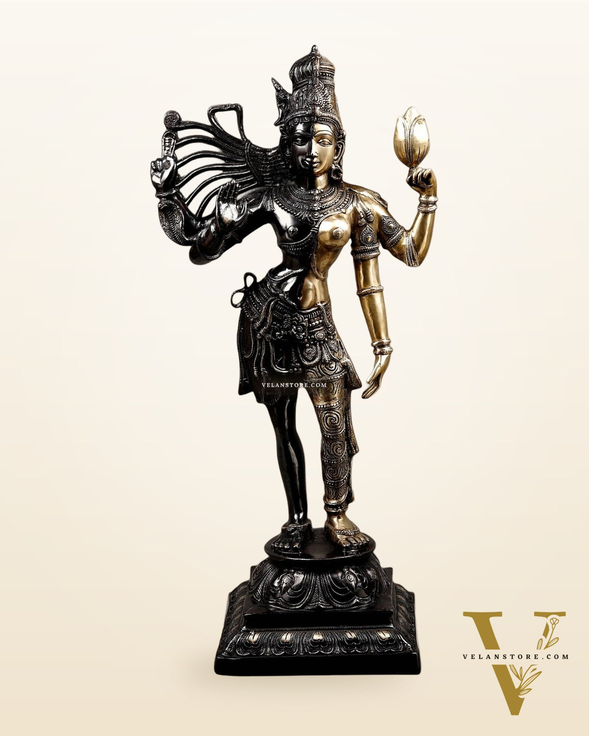 Brass Ardhanarishwara Statue – Shiv and Parvati as One 40"