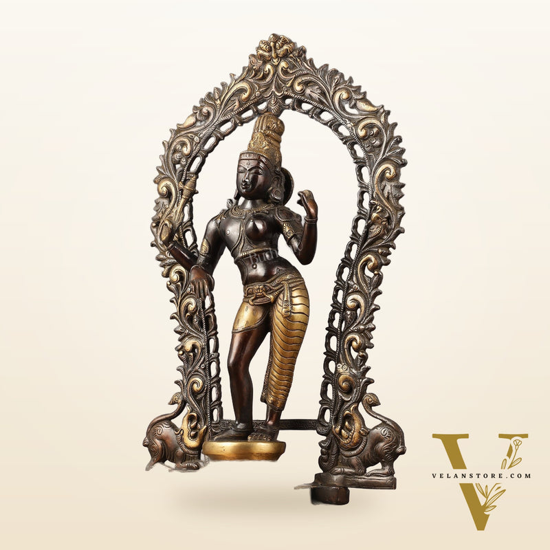 Brass Ardhanarishwara Statue with Prabhavali | Half Shiva Half Parvati | 18"