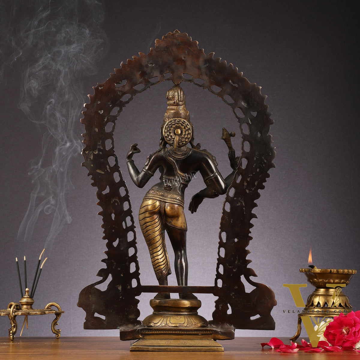 Brass Ardhanarishwara Statue with Prabhavali | Half Shiva Half Parvati | 18"