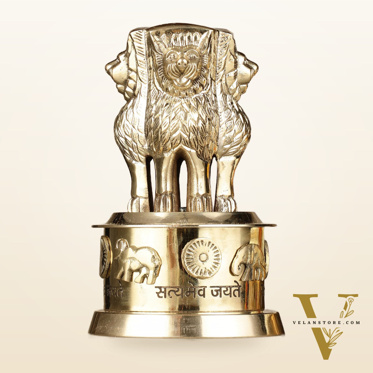 Brass Ashoka Lion Stambh Momento 7"