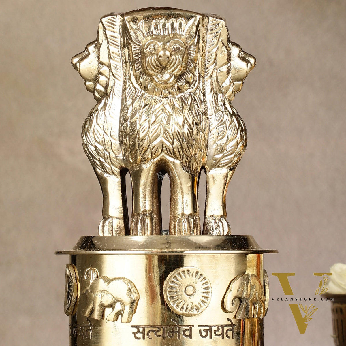 Brass Ashoka Lion Stambh Momento 7"