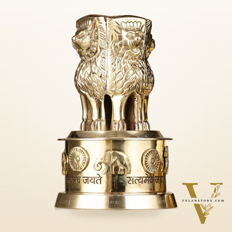 Brass Ashoka Lion Stambh Momento 7"